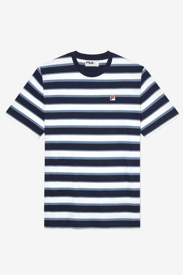 Fila Pietersite Striped Men's Tee - Navy/White,NZ 362-6219